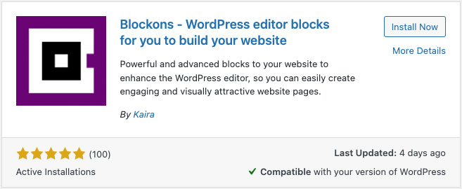 Install & Activate the Blockons WordPress plugin