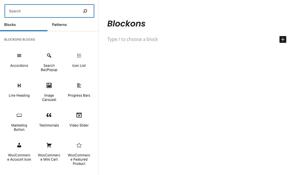 WordPress sidebar - Blockons editor blocks