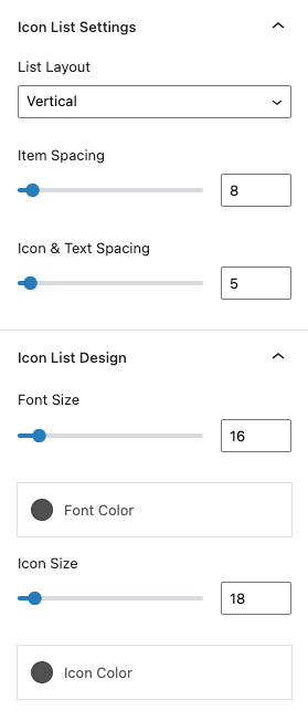 Icon List Settings