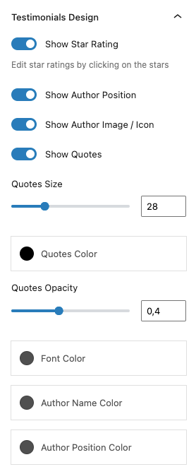 Testimonials Design Settings