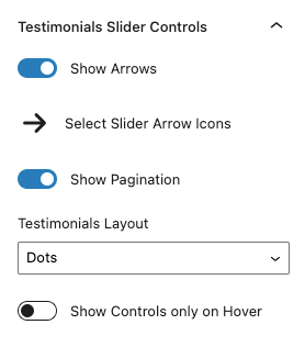 WordPress Testimonials block Control Settings