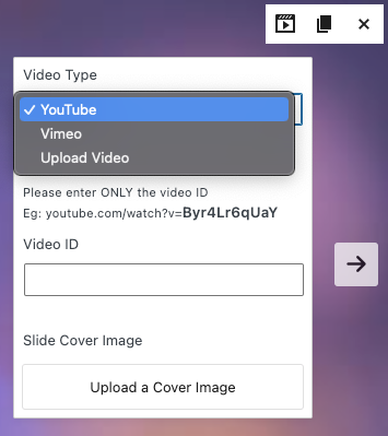 Add your Blockons Video Slider video and cover image