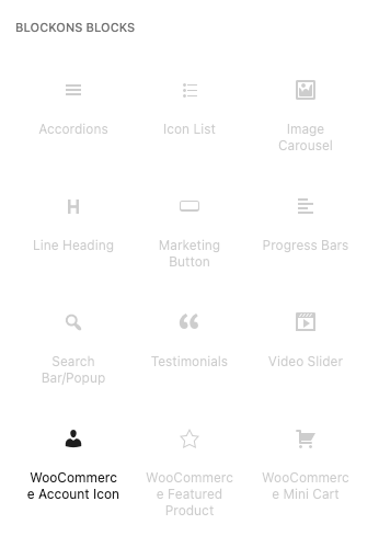 Add the WooCommerce Account Icon Block from the sidebar