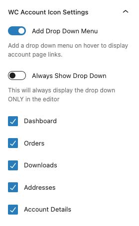 WooCommerce Account Icon block Settings