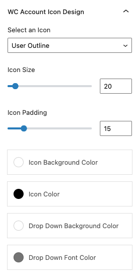 WooCommerce Account Icon block Design Settings