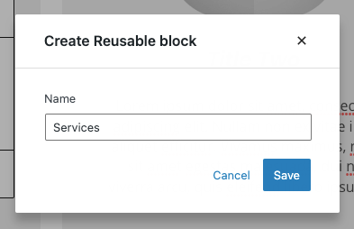 Name your new Reusable block(s)