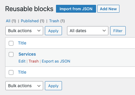 Export Reusable block(s) as JSON