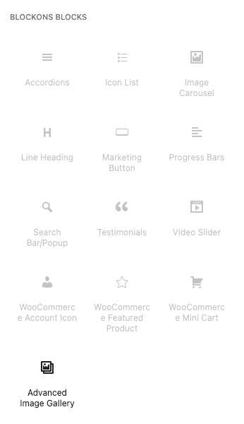 Adding the Advanced Image Gallery block from the blocks sidebar