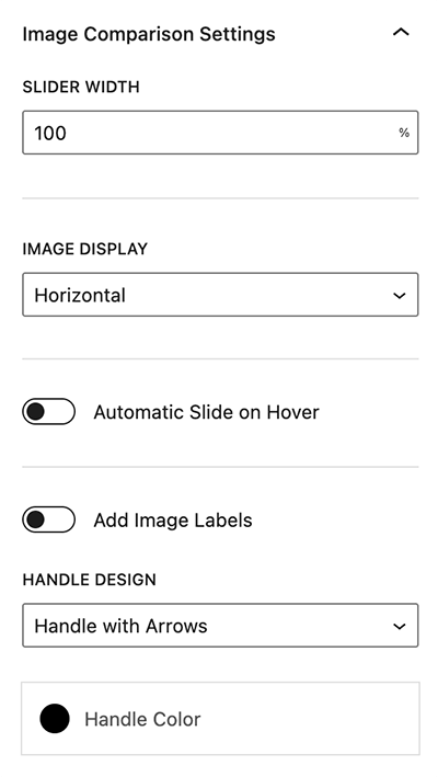 Blockons - Image Comparison block settings