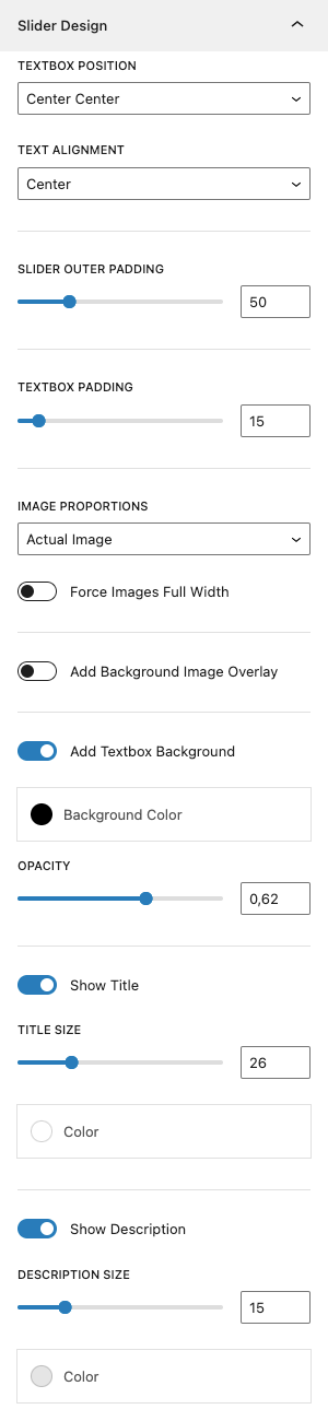 The Blockons Advanced Slider Block Settings