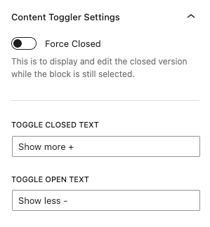 Content Toggler block settings