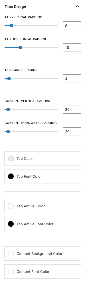 Blockons - Tabs block design settings