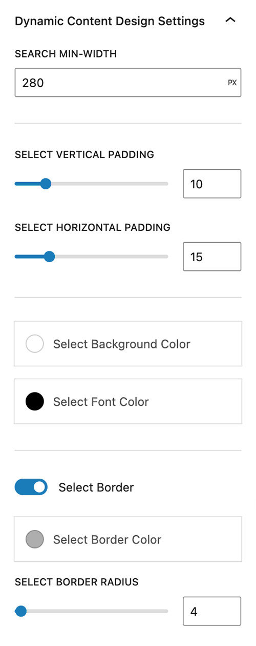 Blockons - Dynamic Content Selector Block Design Settings - zackaira.com